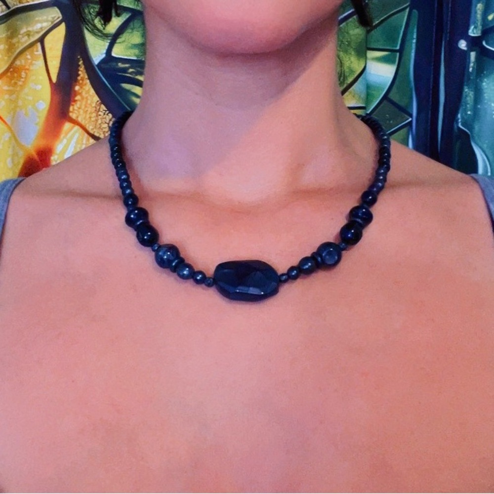 Vintage Black Beaded Necklace